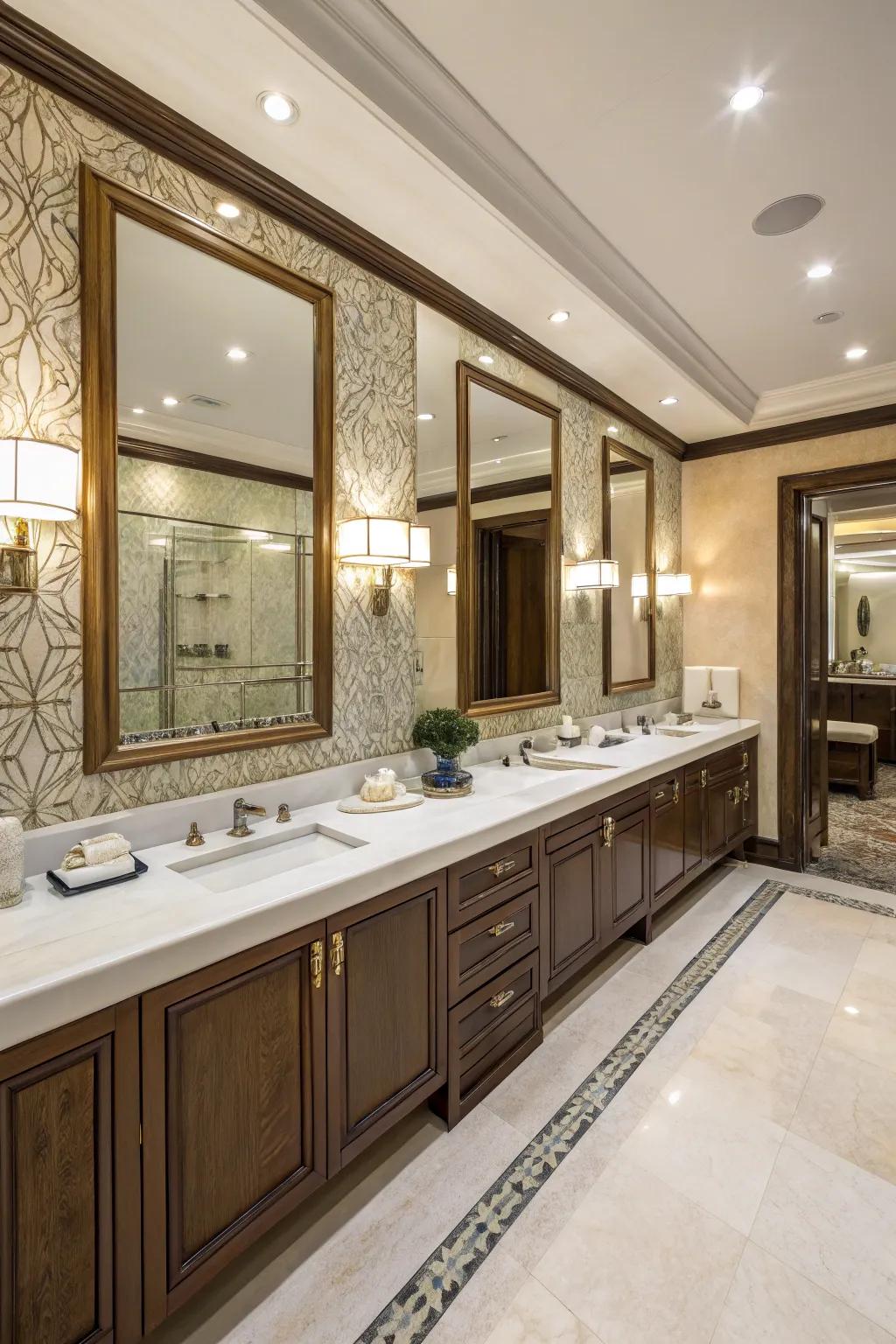 His and Hers vanities provide ample space and luxury.