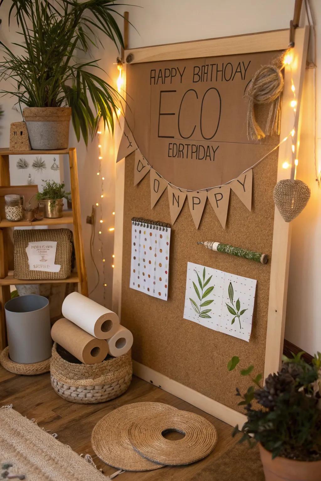 An eco-conscious birthday display that harmonizes sustainability with flair.