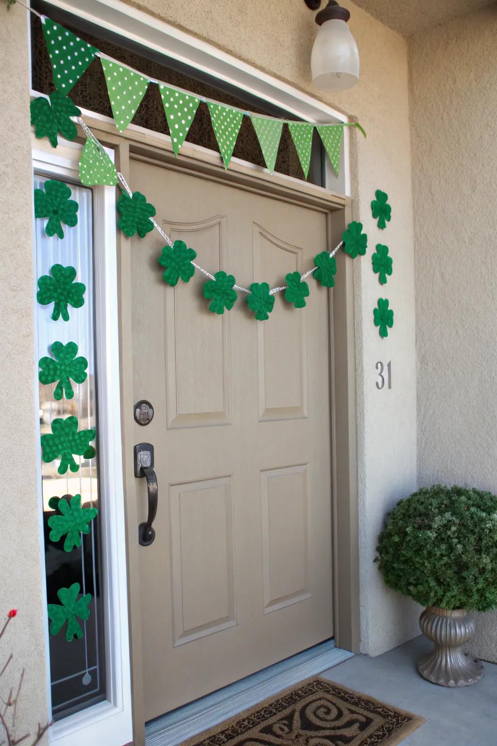 A DIY clover pennant delivers a tailored and festive aesthetic.