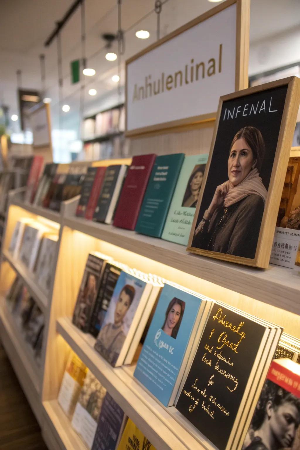 A display honoring Women's History Month with biographies and inspiring stories.