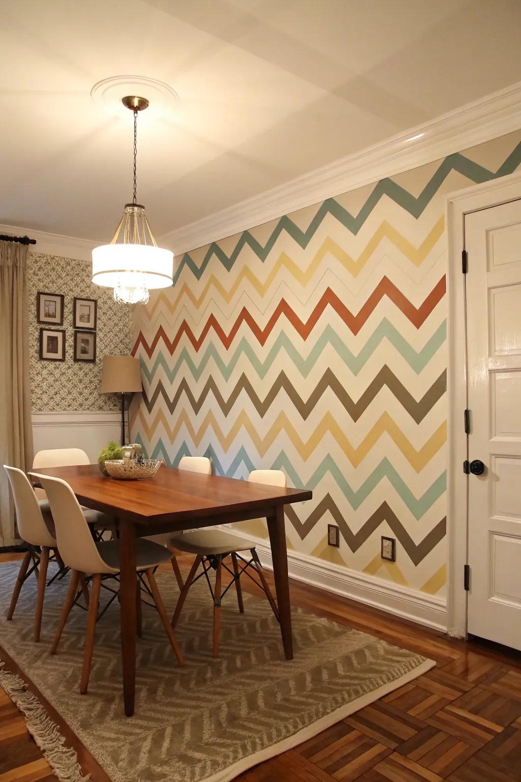 Chevron patterns give walls timeless beauty