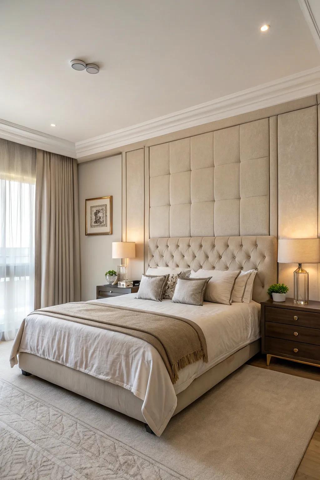 Light colors draw calm and peace to the headboard wall.