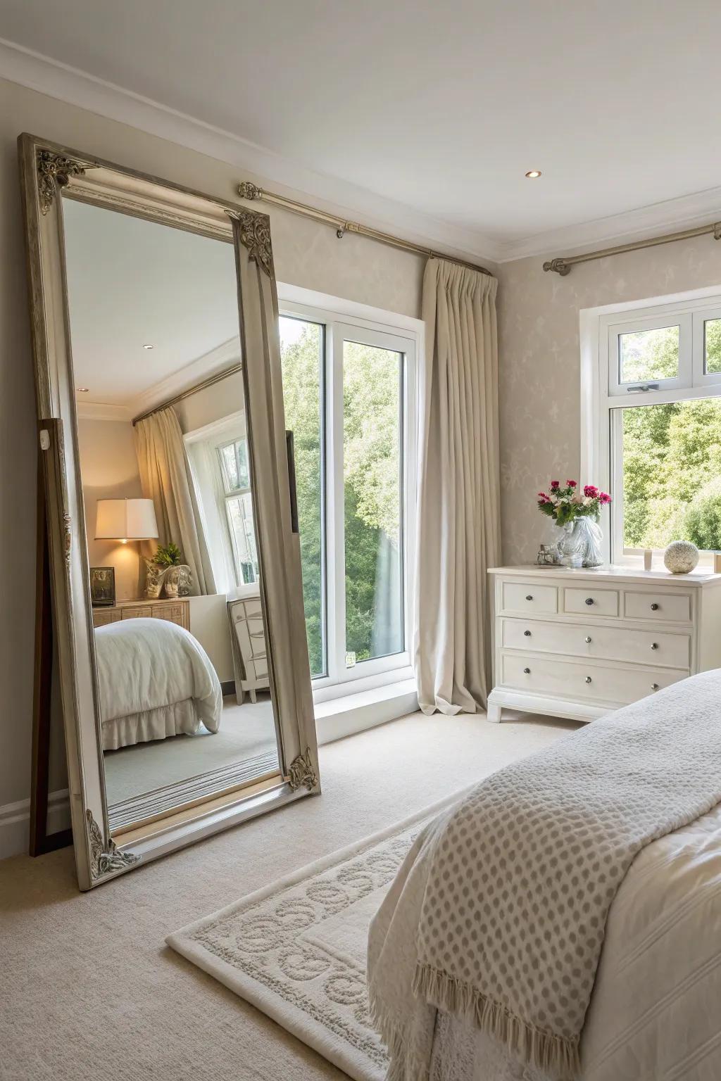 Mirrors brilliantly enhance light and space in the master suite.