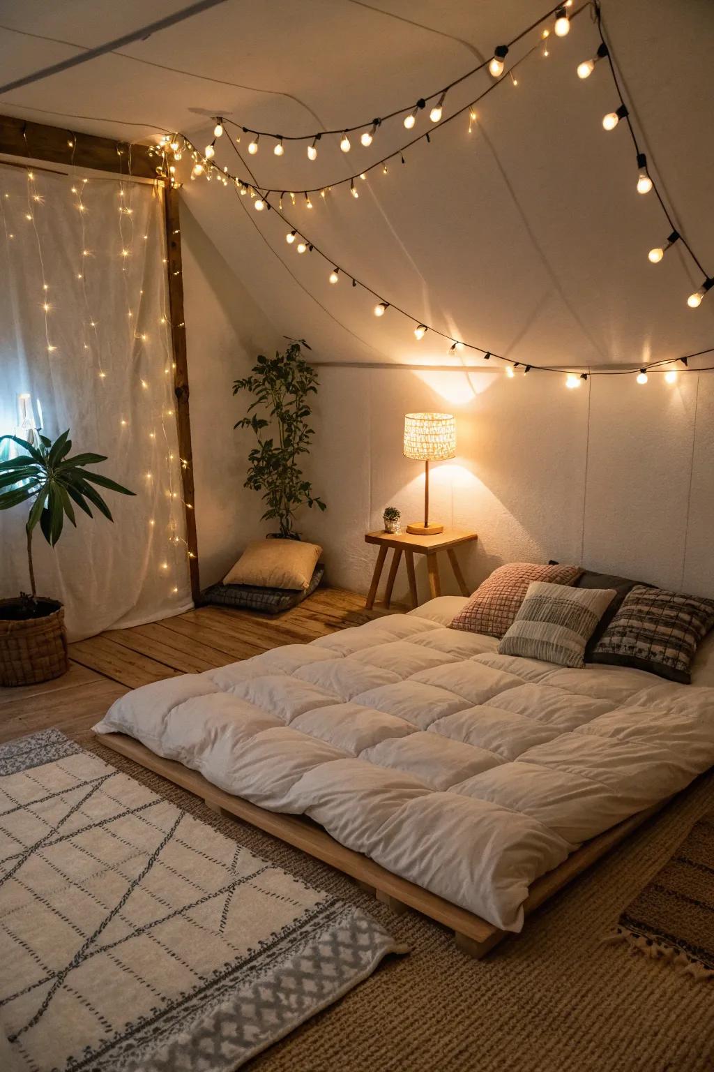 Ambient lighting creates a cozy atmosphere.