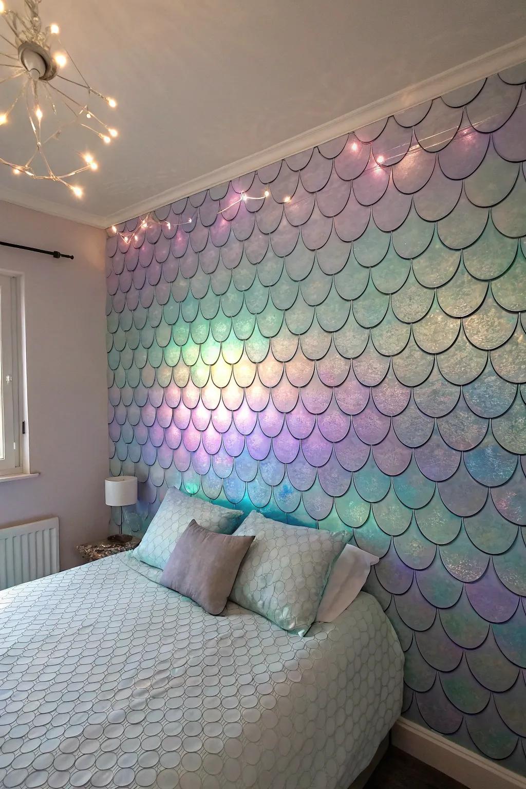 Mermaid scales bring texture and fantasy to the room.