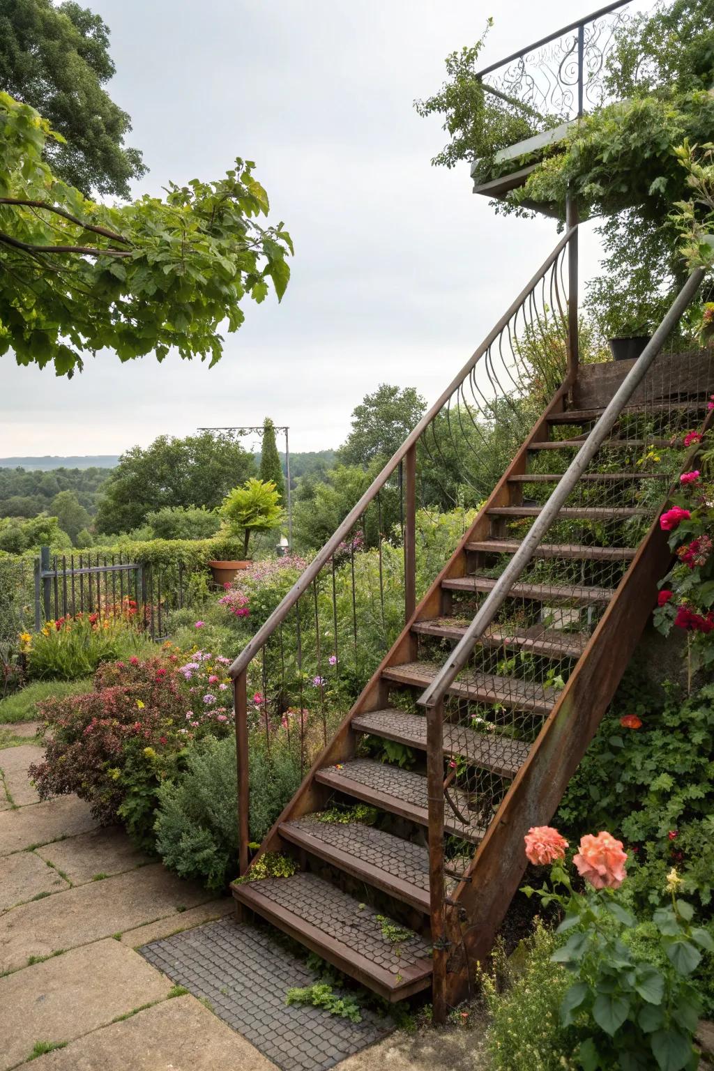 Elevate your garden access with a fashionable steel staircase.