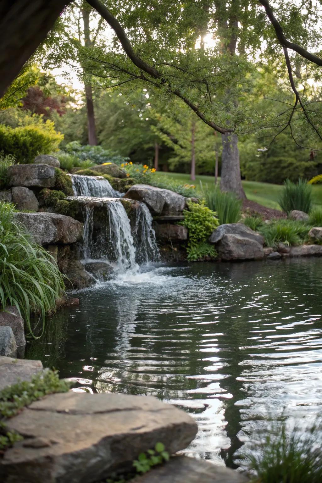 A mini pond rocking a falling water extra for extra chill.