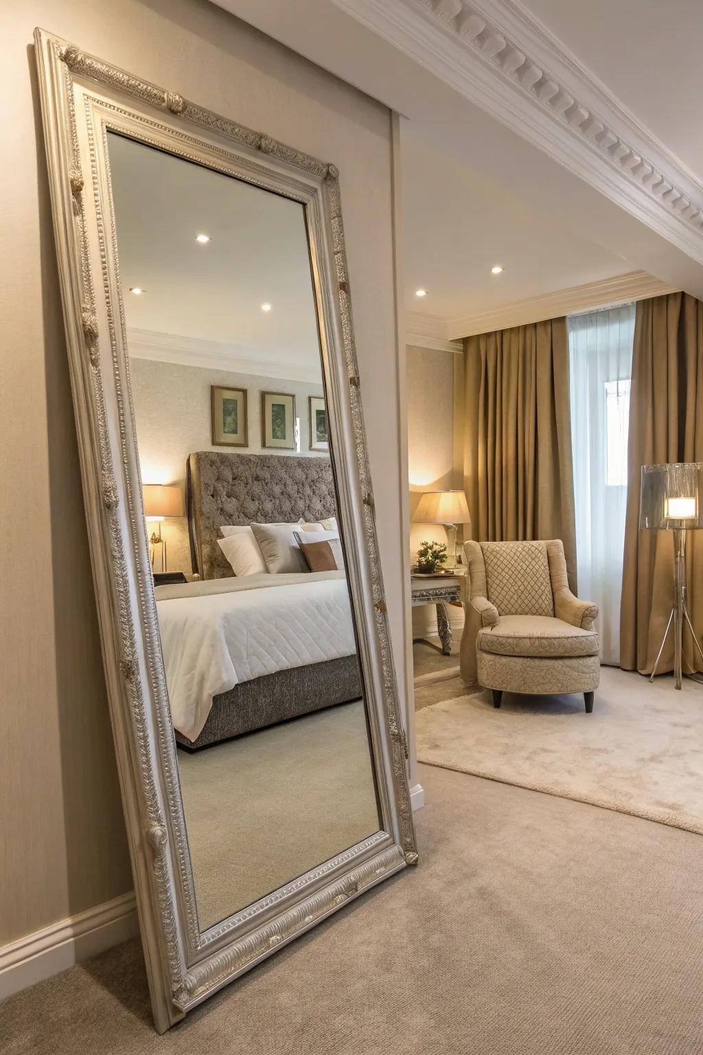 Full-length reflectors add dimension and refinement to your bedroom.
