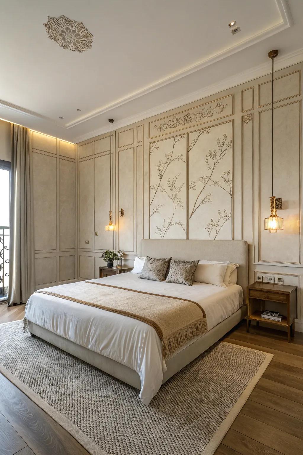 Embrace serenity with a simple bed wall layout.