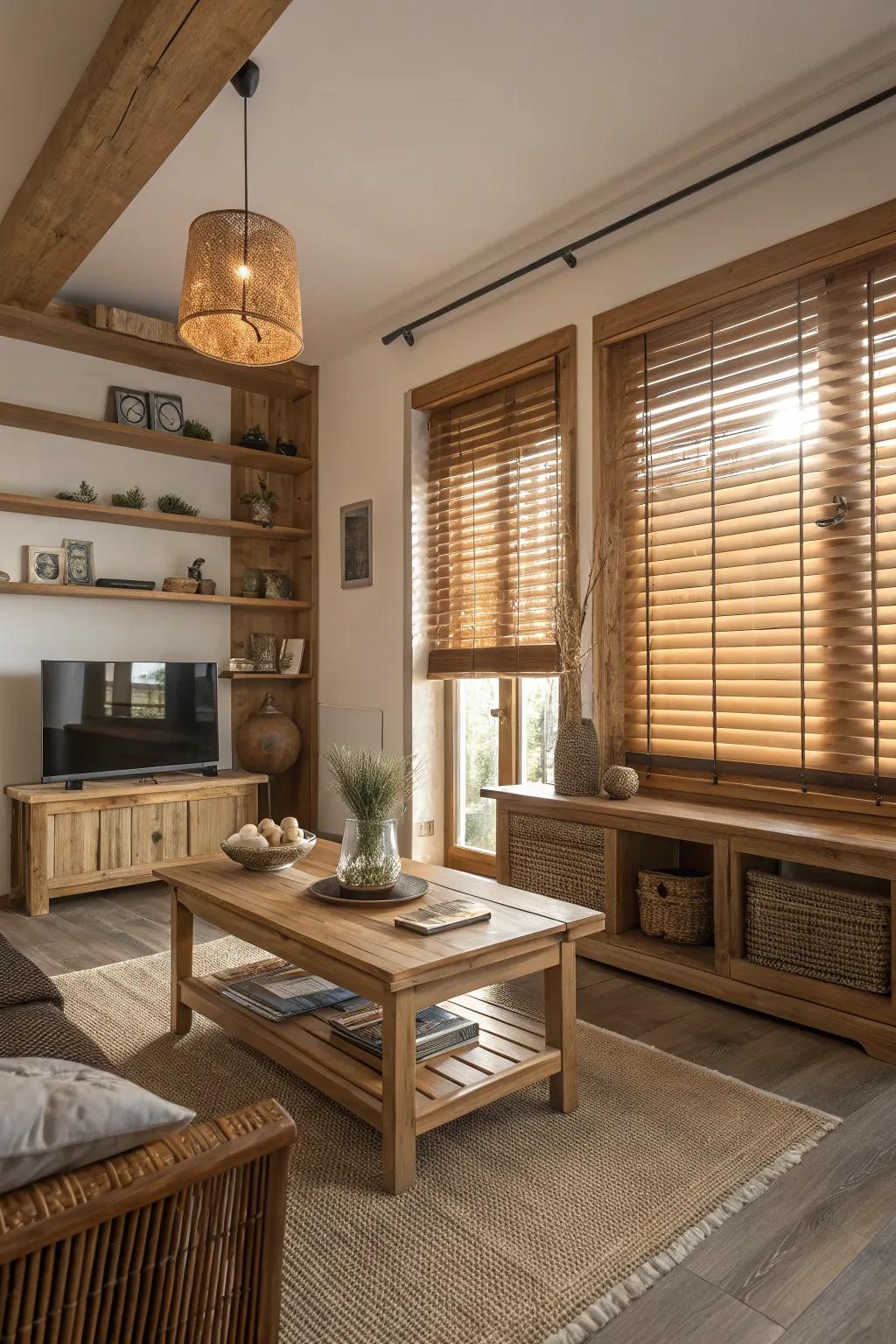 Timberline wooden blinds enrich any space with organic warmth.