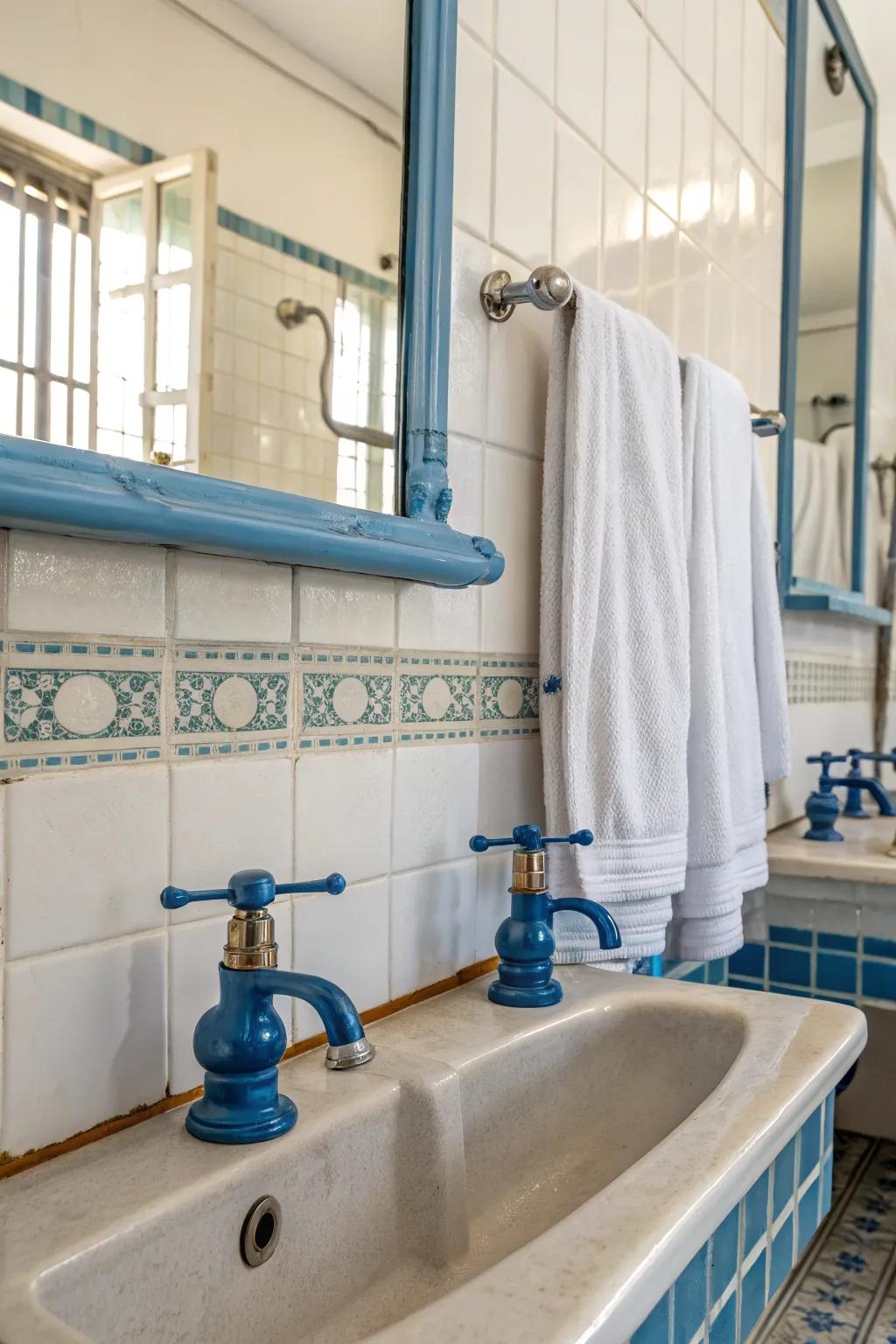 Azure installations subtly yet significantly enhance this contemporary bathroom.