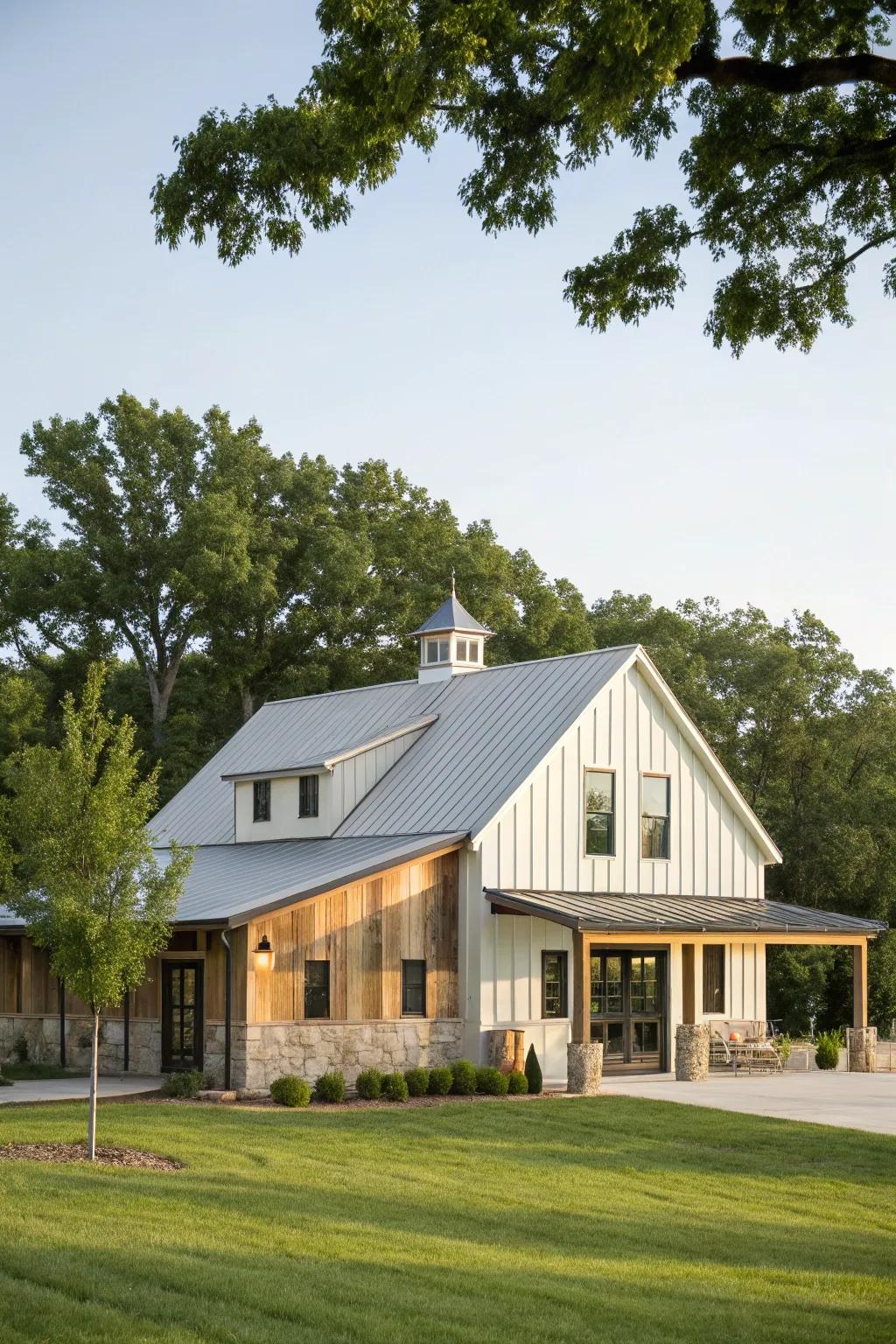 Classic charm: The triangular roof is a defining feature of farmhouse style with a modern interpretation.