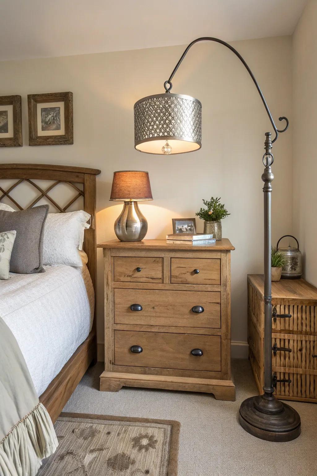 A mix of resources brings depth and intrigue to this farmhouse guest bedroom.