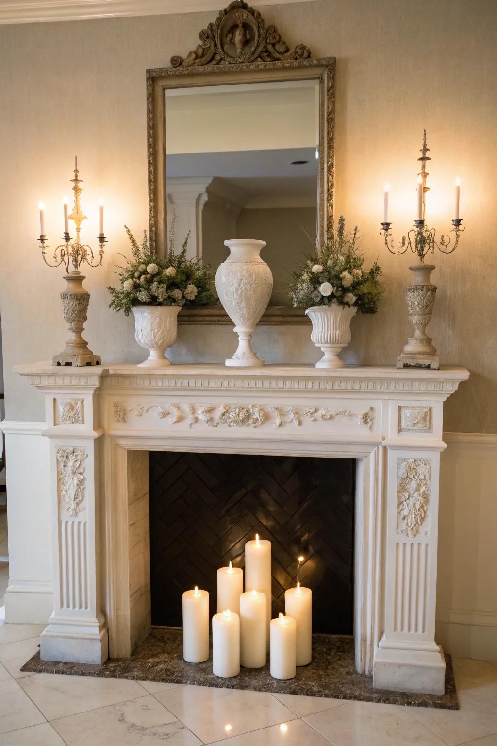 Symmetry on a mantel brings a sense of harmony and balance.