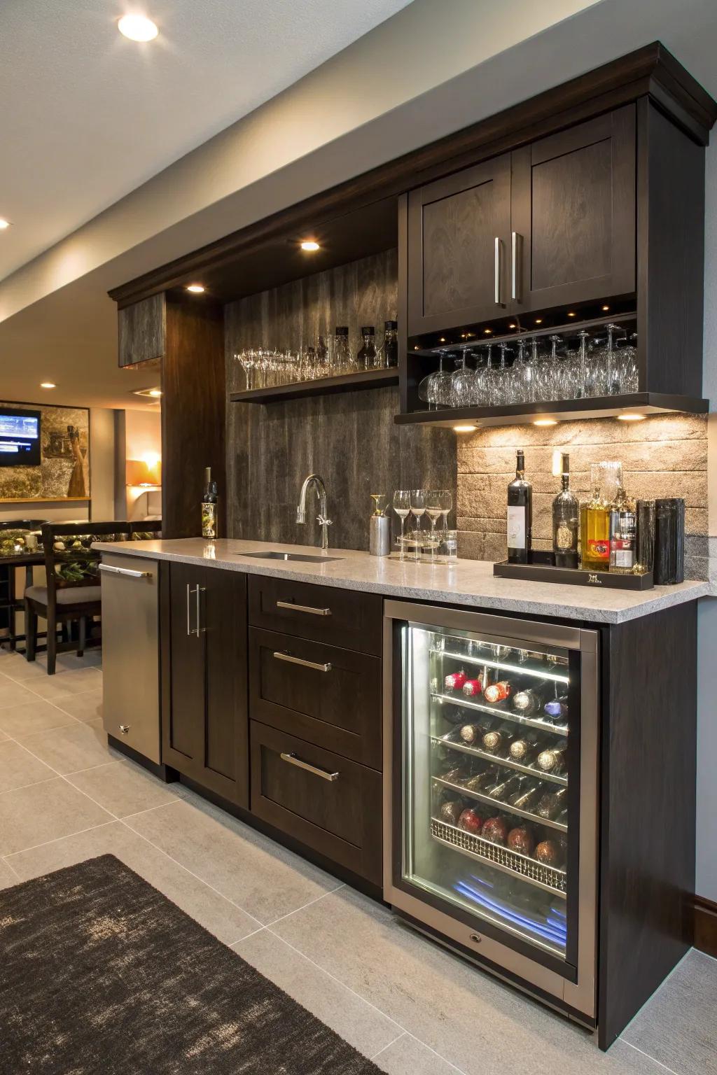 Integrated coolers are a sleek addition to any modern wet bar.