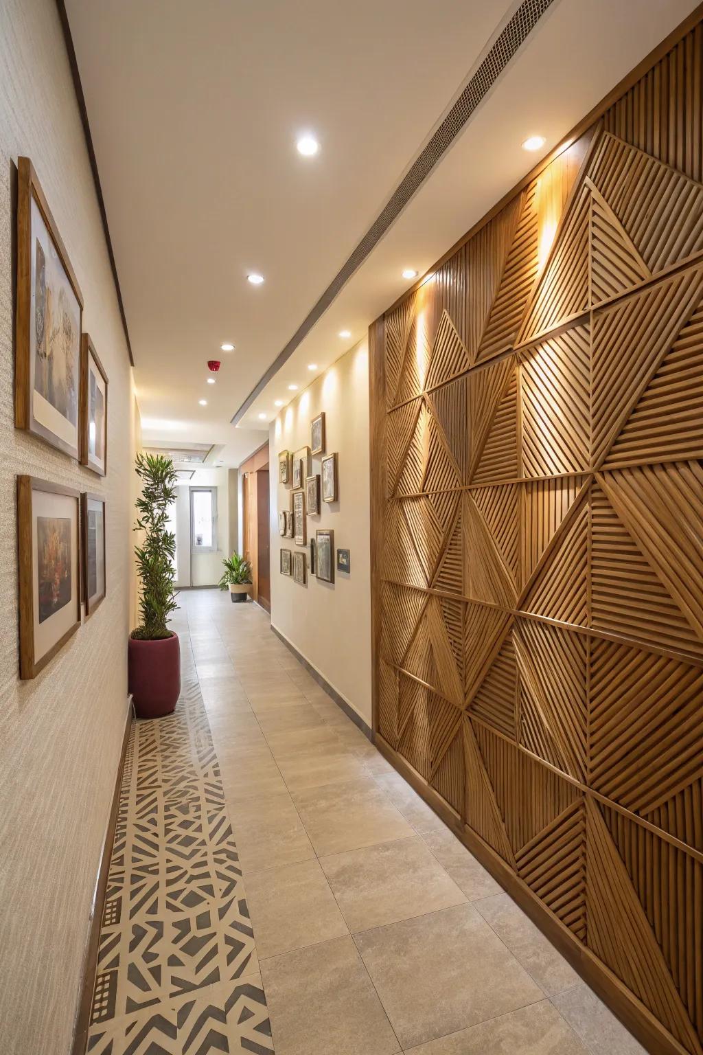 Transform your space into a work of art with a geometric wood slat accent wall.
