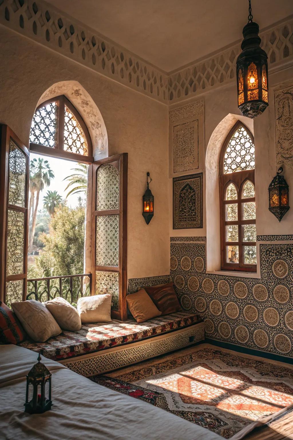 Curved designs introduce sophisticated architectural features to Marrakech bedrooms.