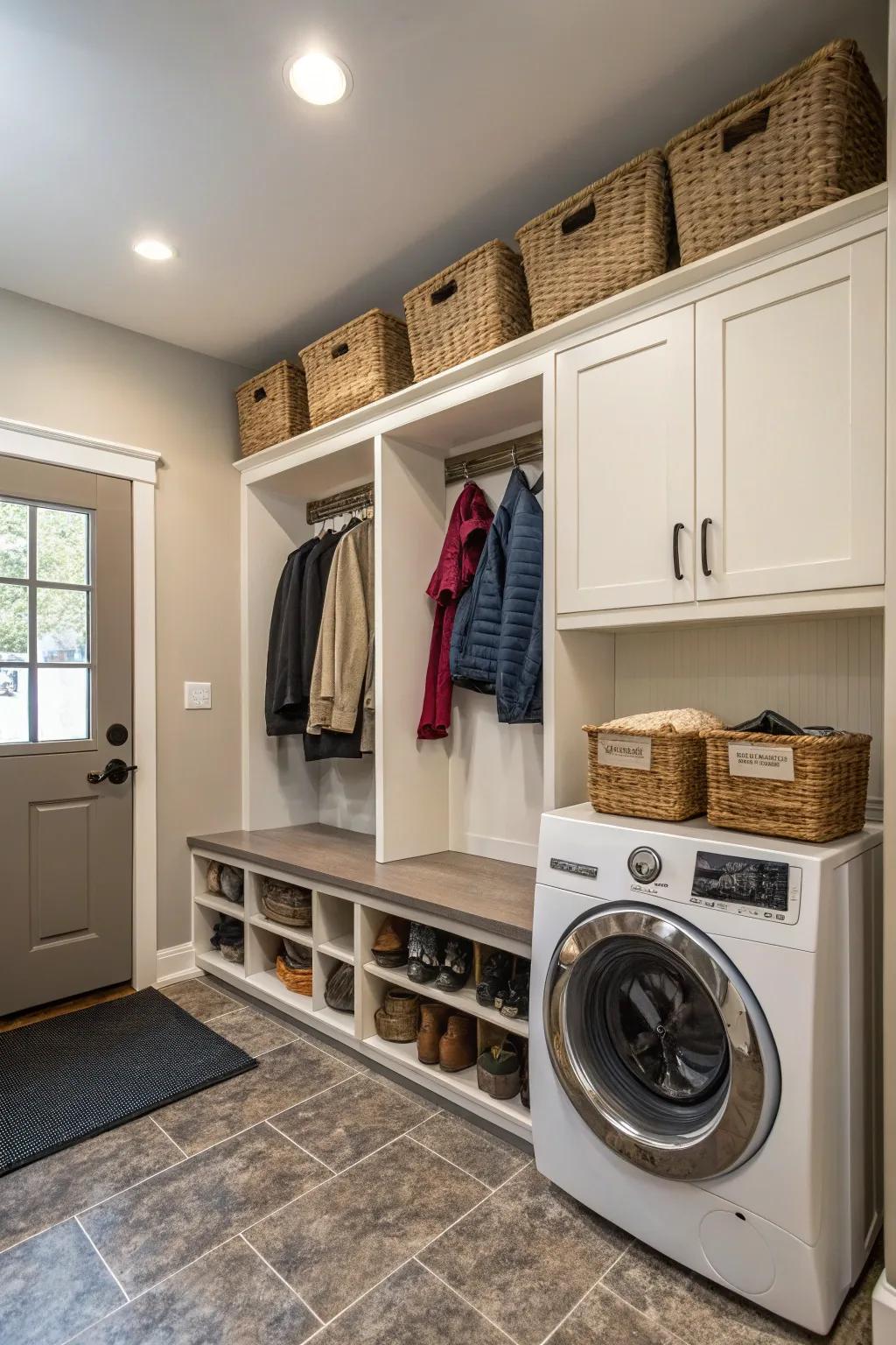 Efficient mudroom-laundry combo.