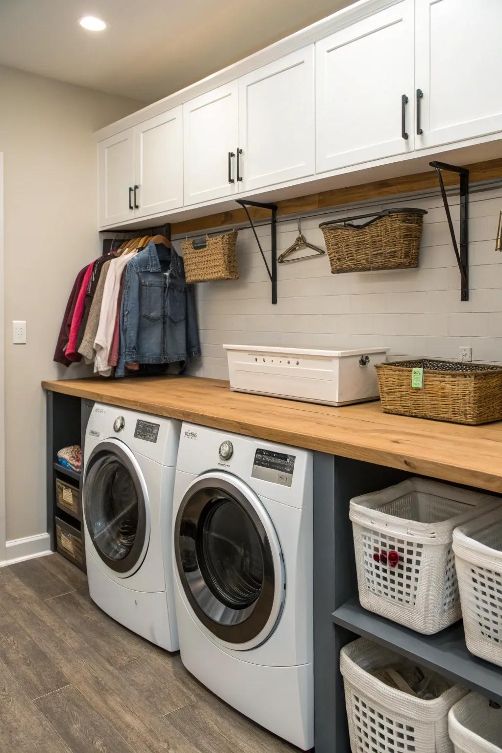 A folding station brings convenience and adds utility to your laundry routine.