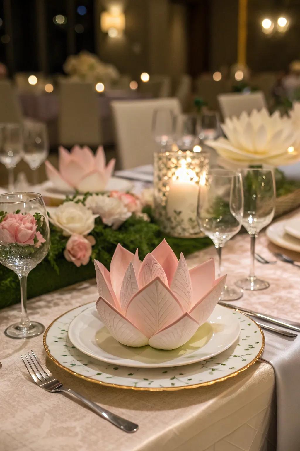 The Lotus Blossom fold elevates your dining experience with a touch of refined exoticism.
