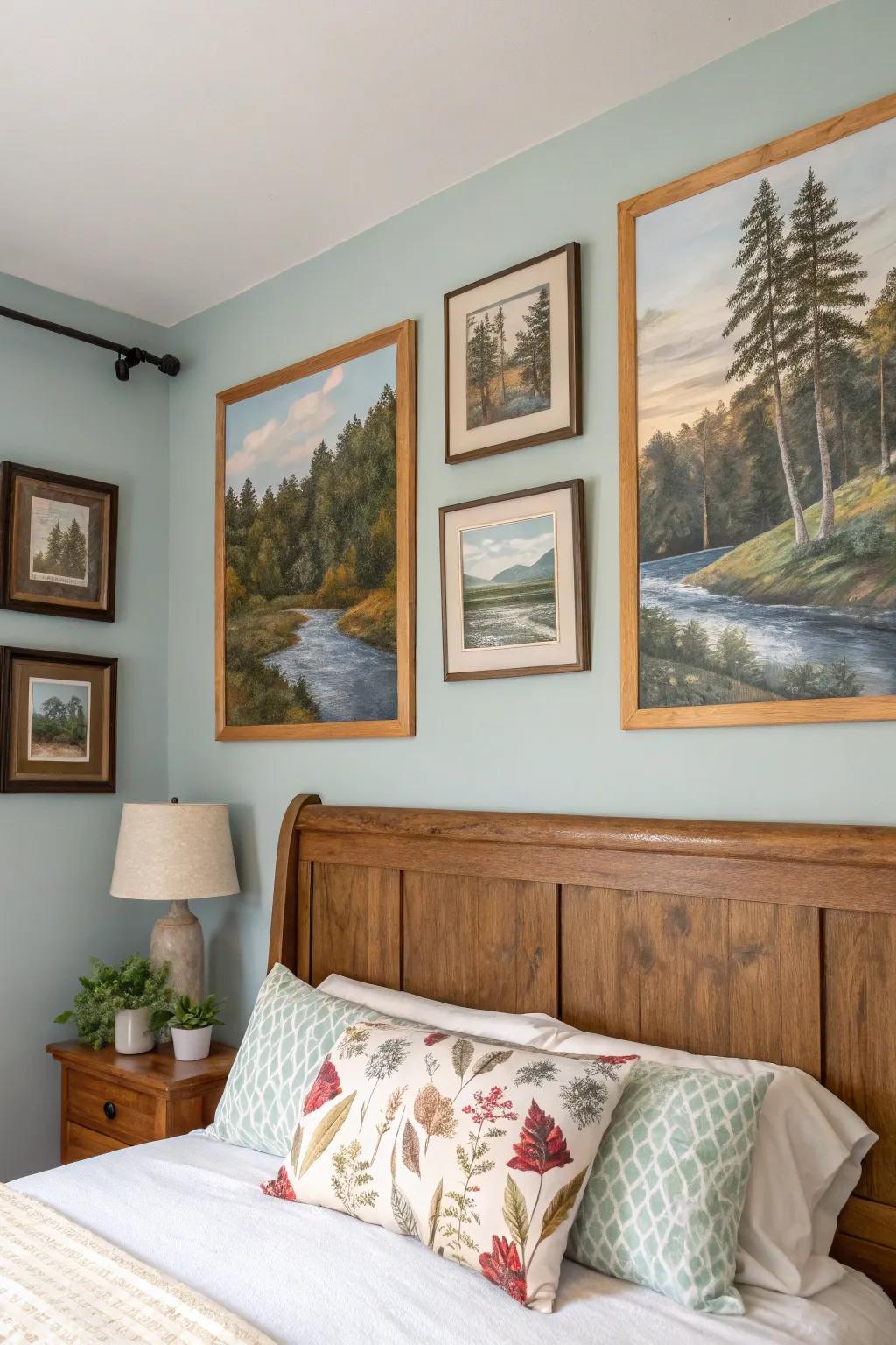Artwork that mirrors the natural world enhances the quiet ambiance of a personal space.