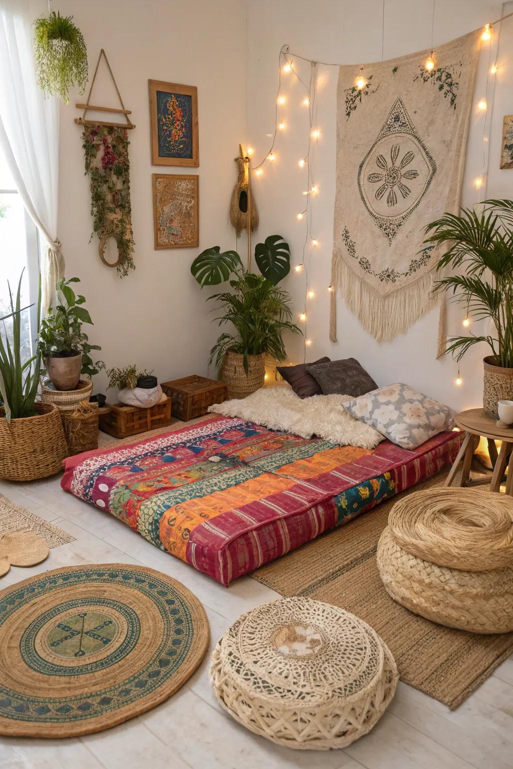 Bohemian elements saturate your room with vibrant color and unique identity.