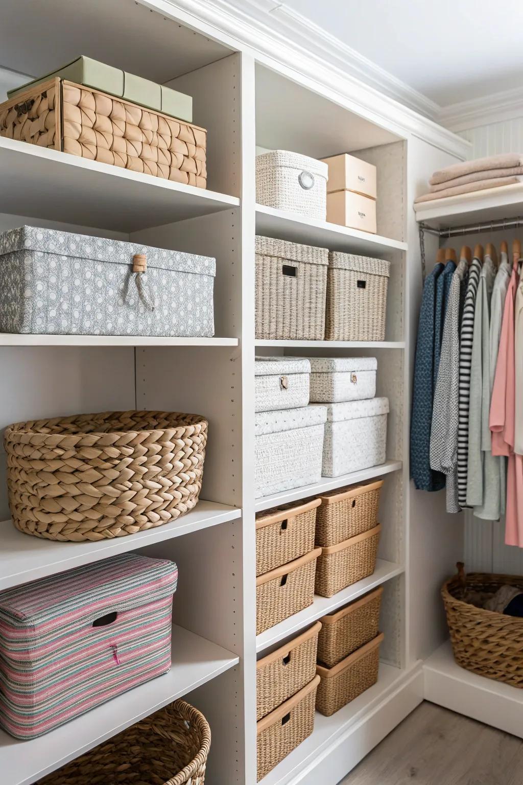 Elegant storage solutions with baskets and boxes