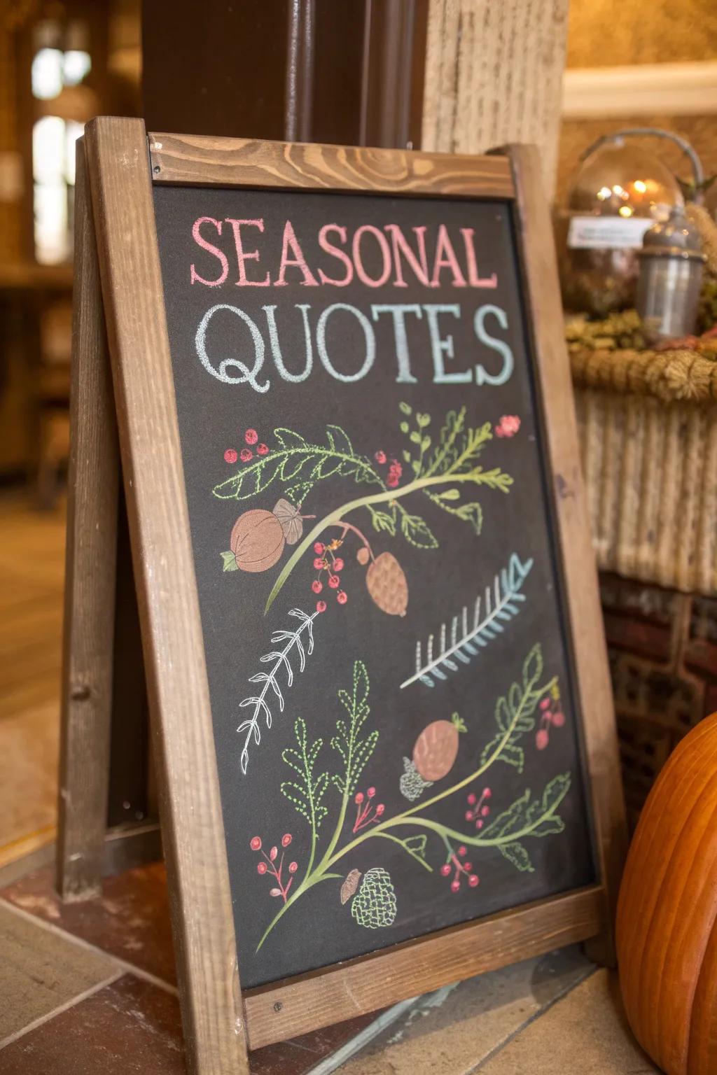 Seasonal quotes on a chalkboard, adding a sprinkle of inspiration to any room.