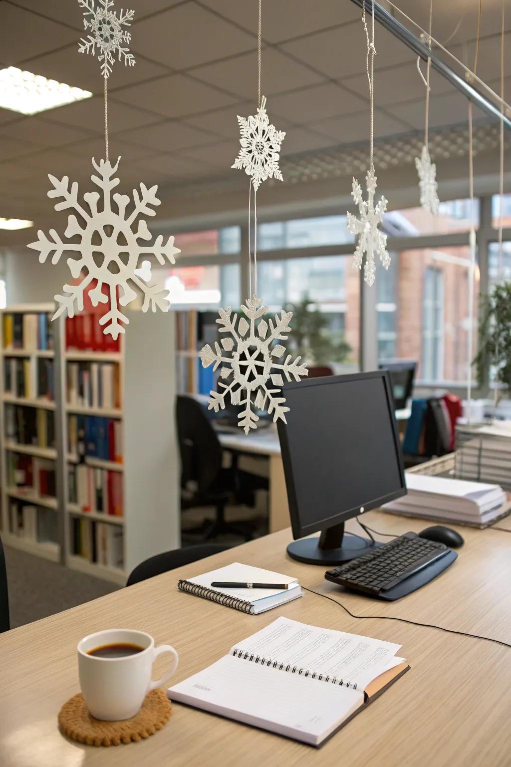 Handcrafted flurries bestow a fanciful wintry sensation upon your desk.