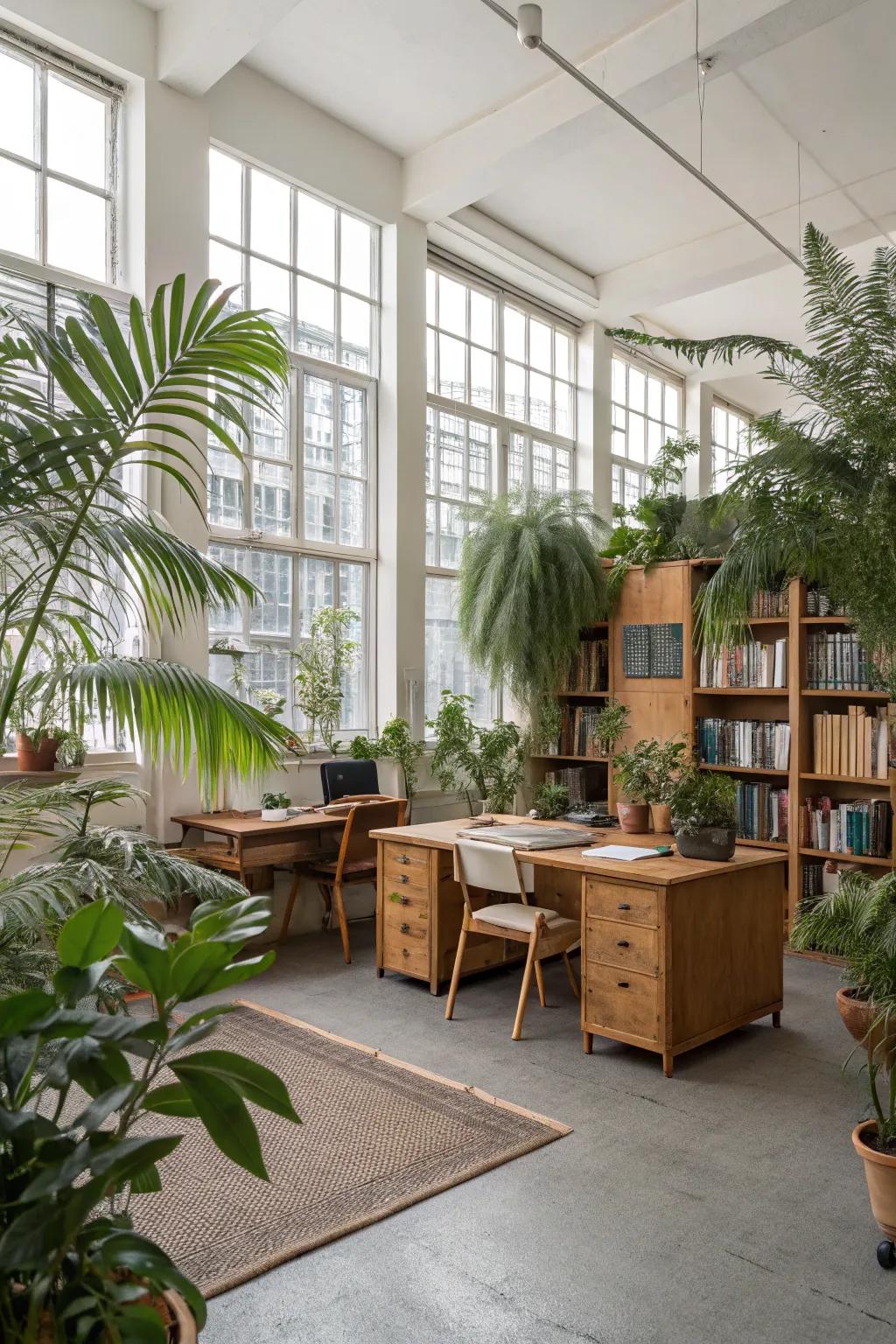 Natural parts bring a sense of calm and freshness to the office.