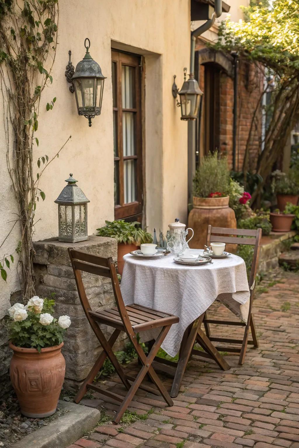 An enchanting tavern setup for serene outdoor mornings