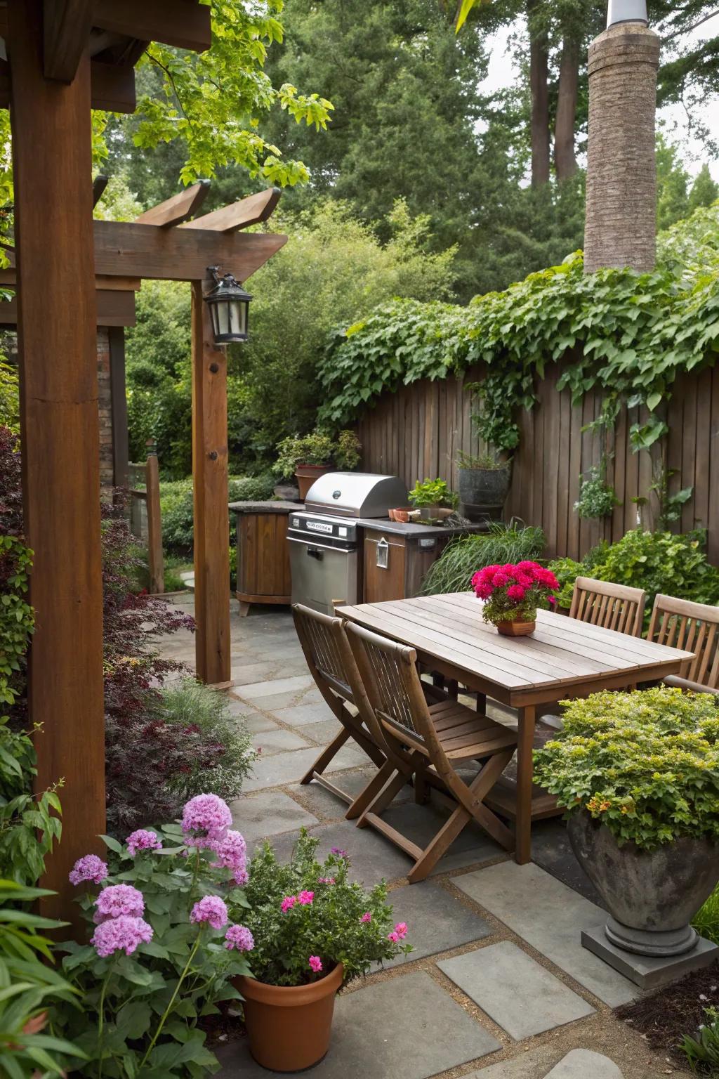Organic accents bring tranquility to your BBQ setting.