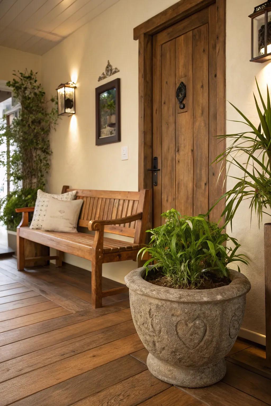 A blend of textures enhances the visual allure and imbues your entryway with character.