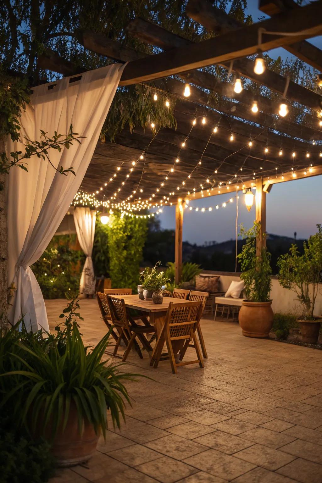 String lights introduce a captivating element to outdoor nights.