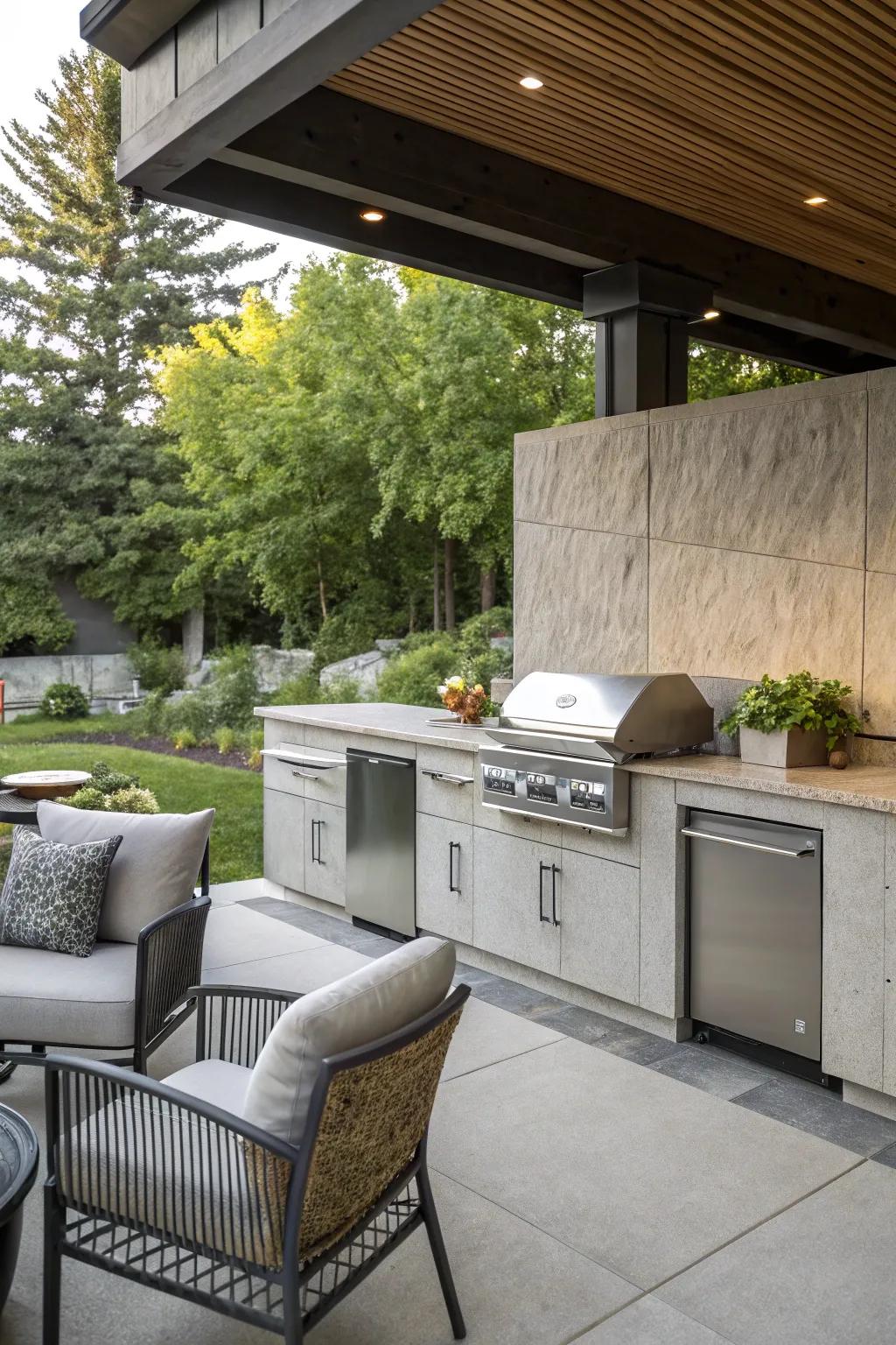 Textured concrete backsplashes offer a modern, industrial aesthetic.