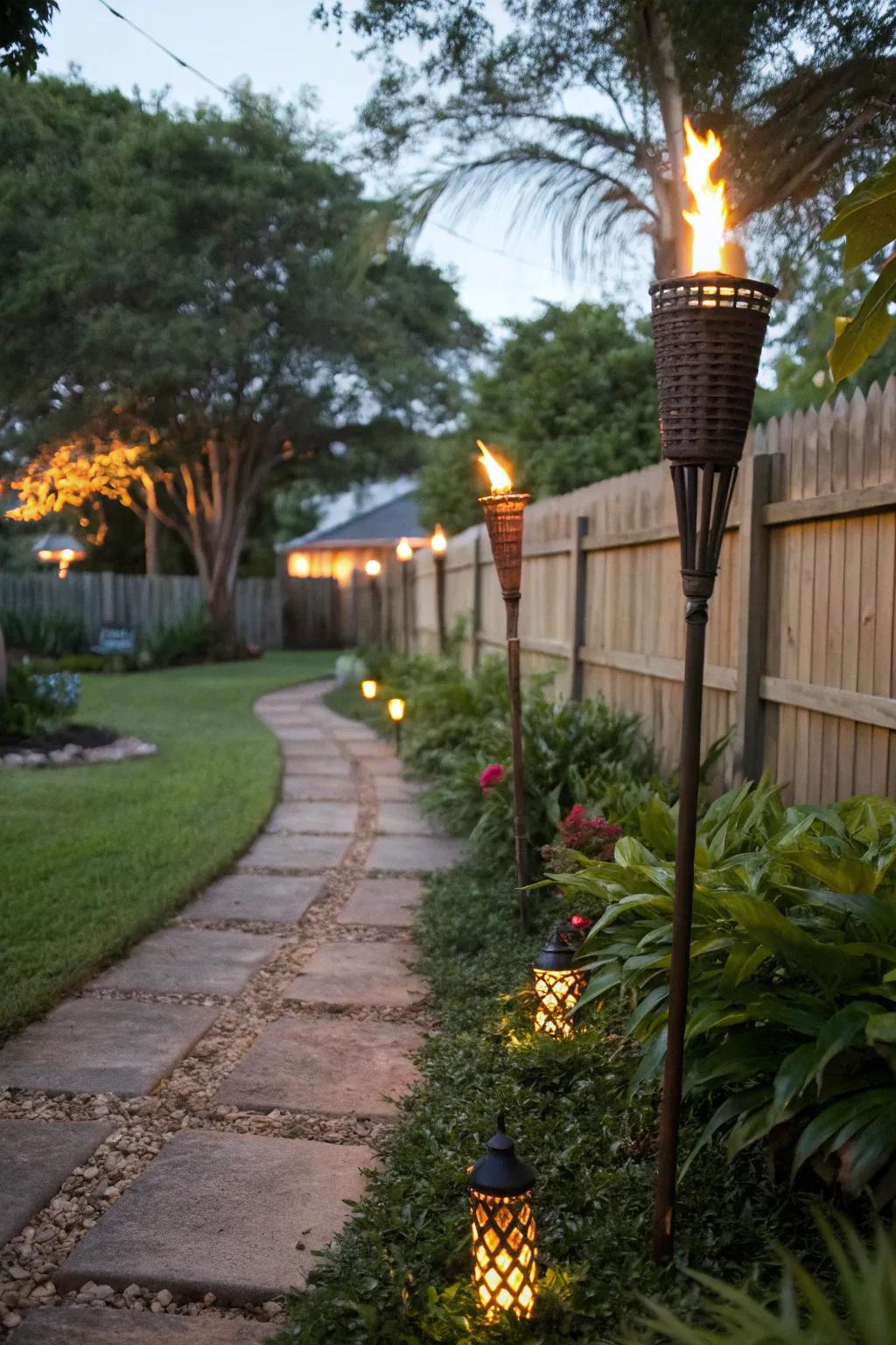 Pillar torches bring a celebratory and tropical feel to your outdoor space.