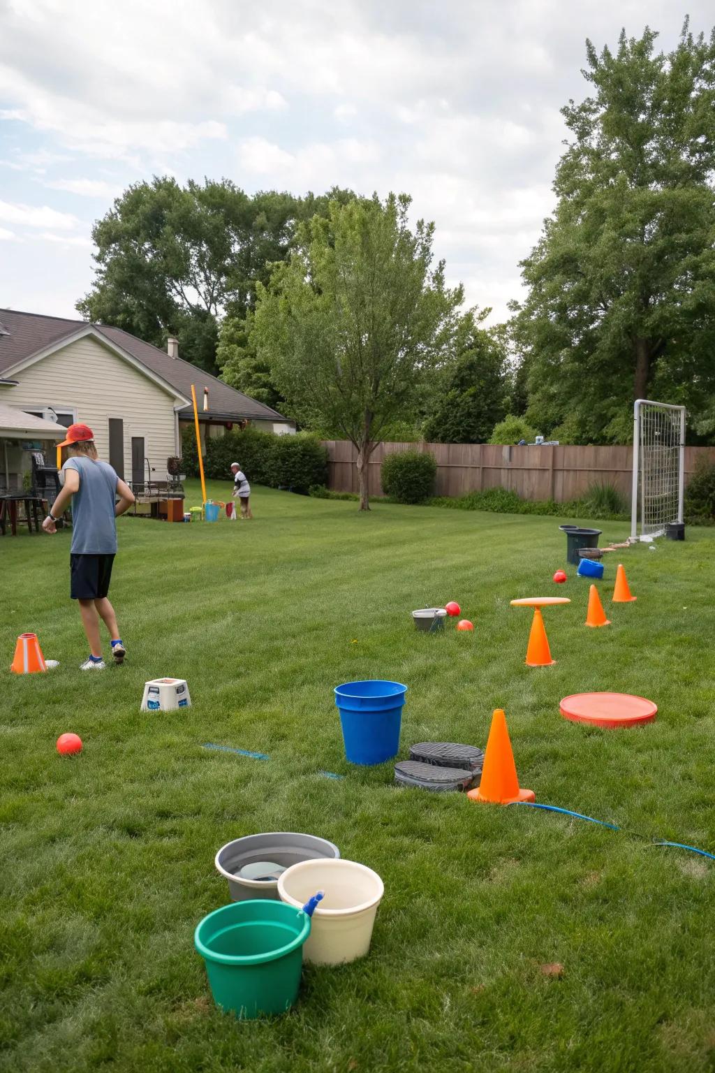 A backyard sky disk golf configuration for outdoor amusement