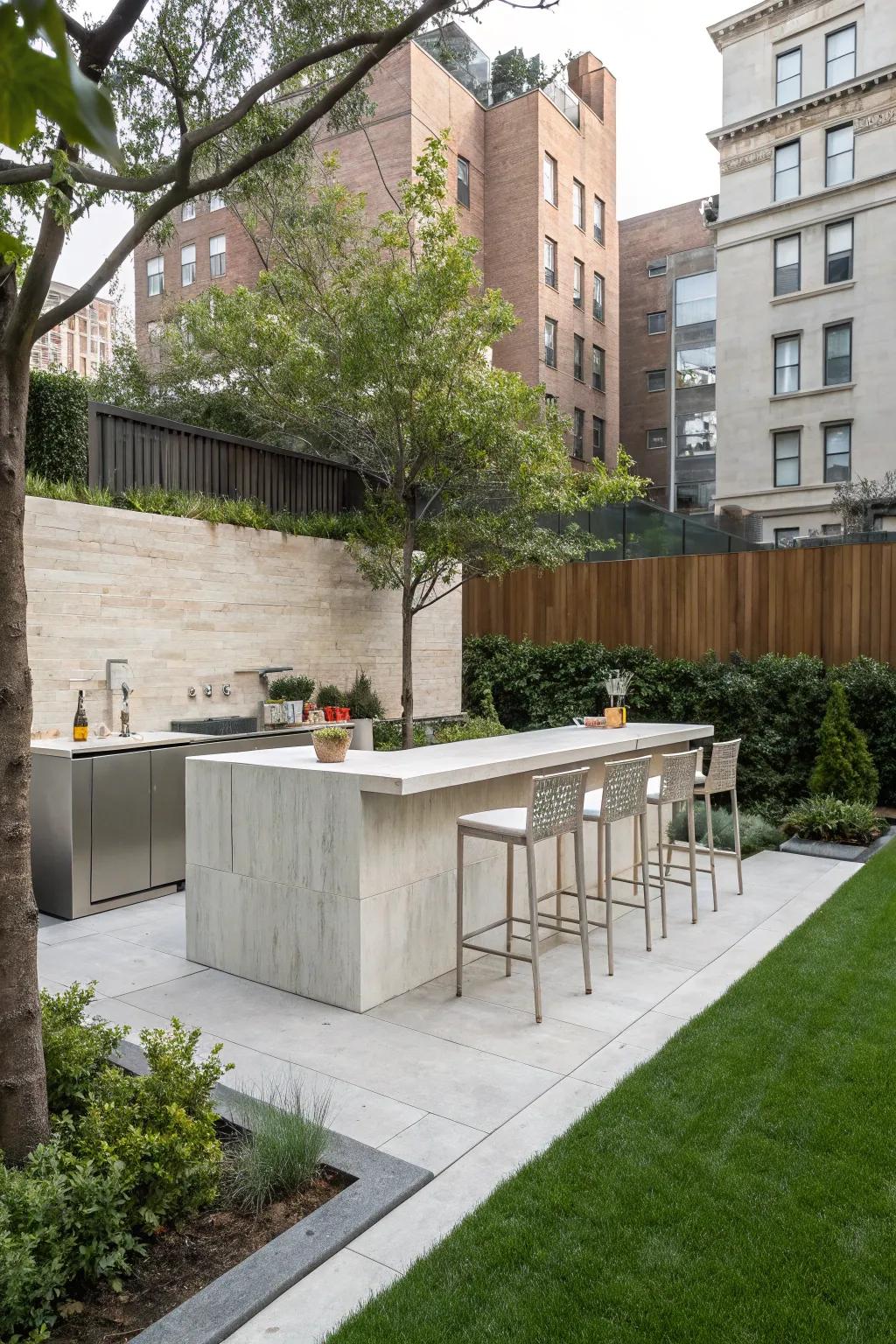 A sleek, modern stone bar with a minimalist design.