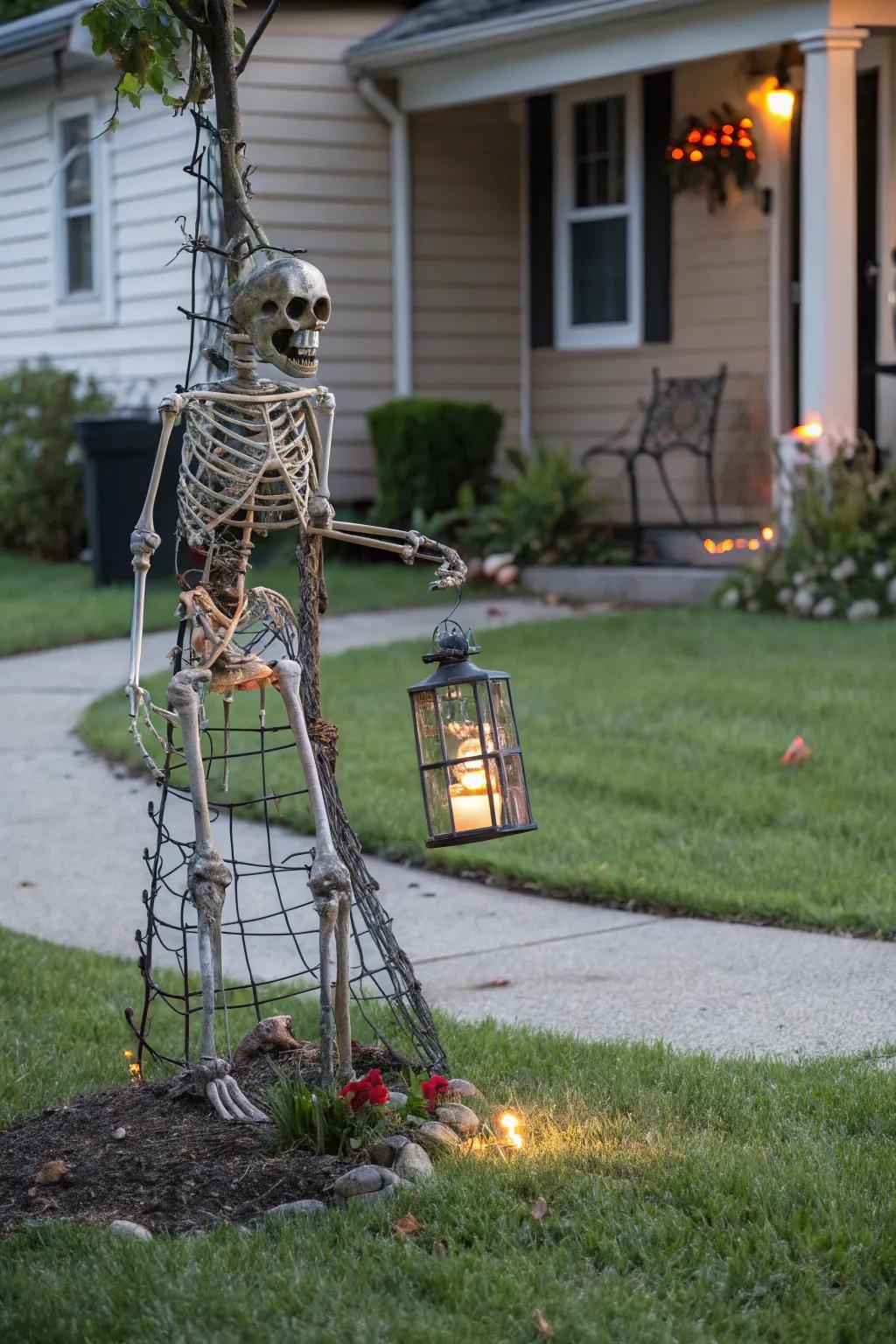 A skeletal sentinel stands guard over your Halloween celebrations.