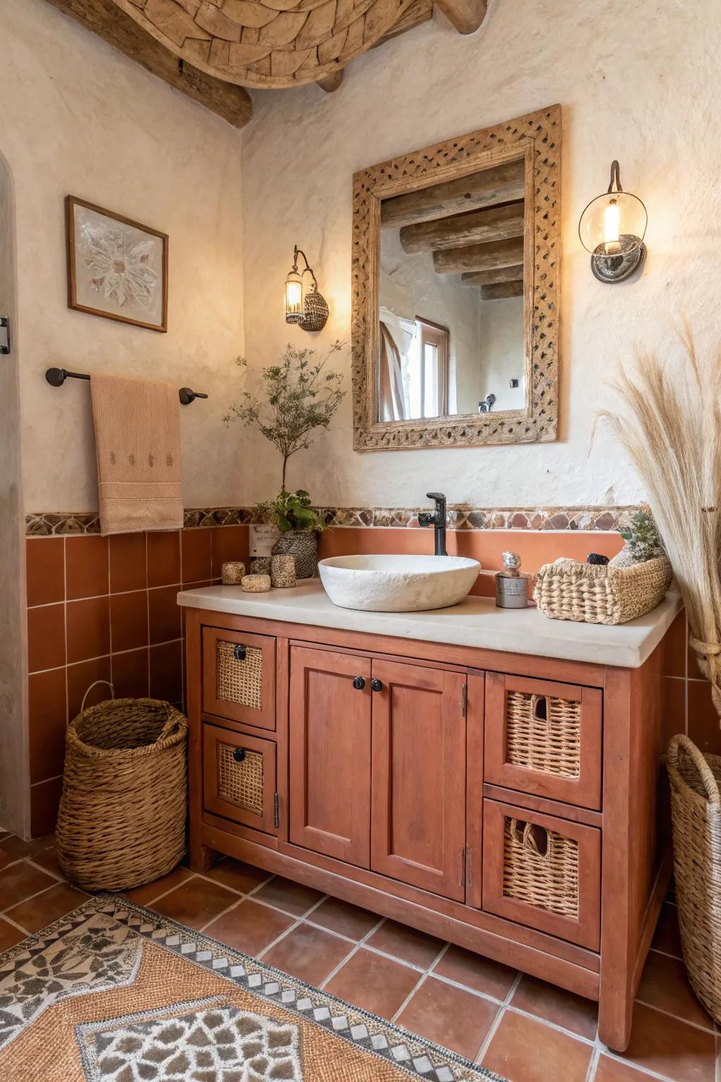 Burnt-orange tones add cozy warmth to your space.