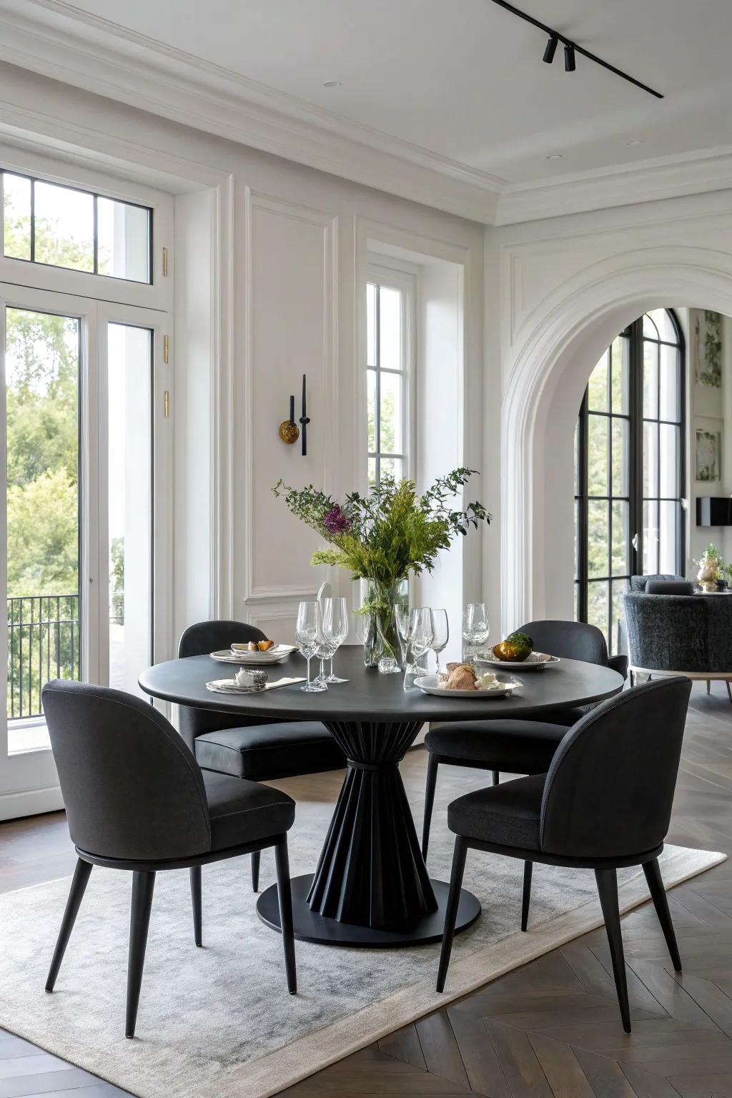 Minimalistic black paint adds modern sophistication to your table.