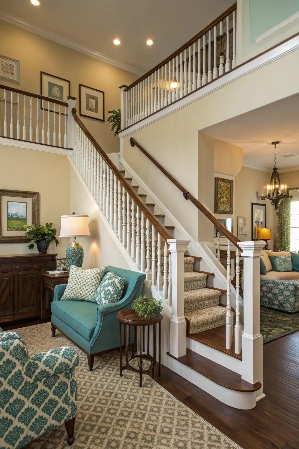 Coordinated decor crafts a balanced look.