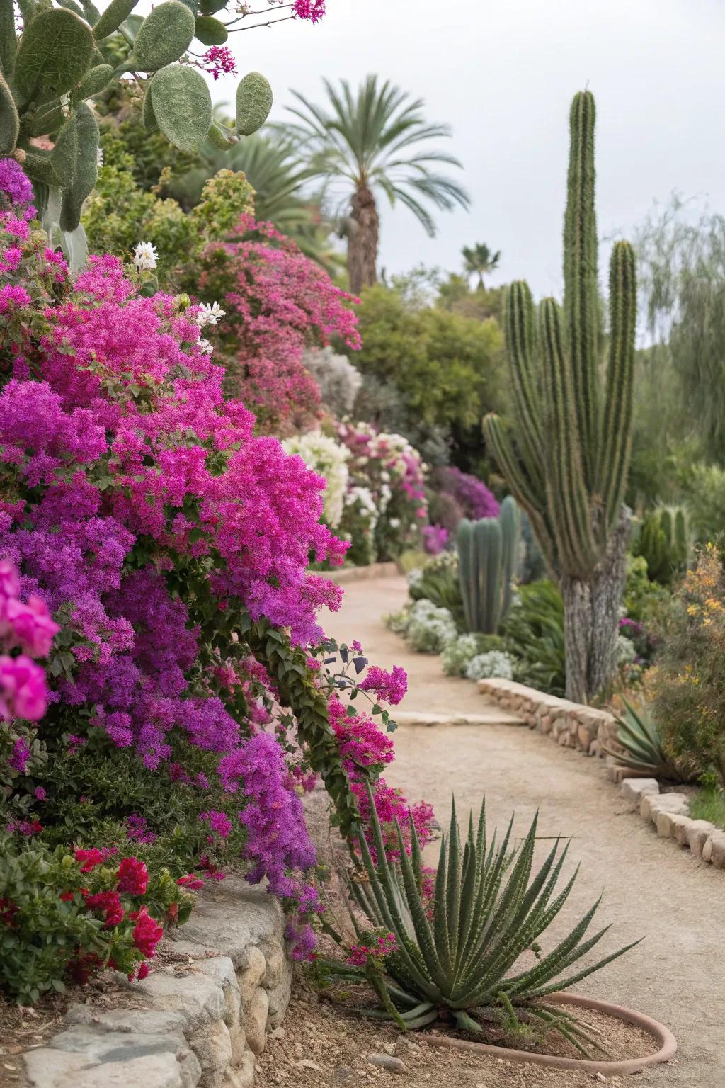 Bright floral features introduce vibrancy to a desert landscape.