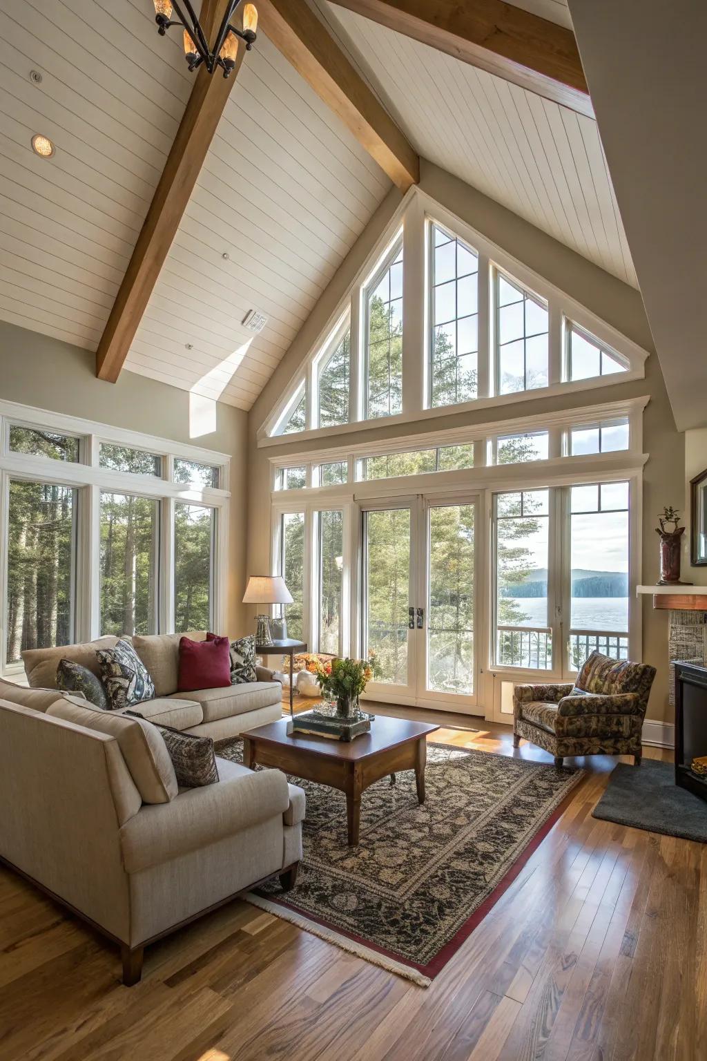 Vaulted ceilings create a sense of openness.