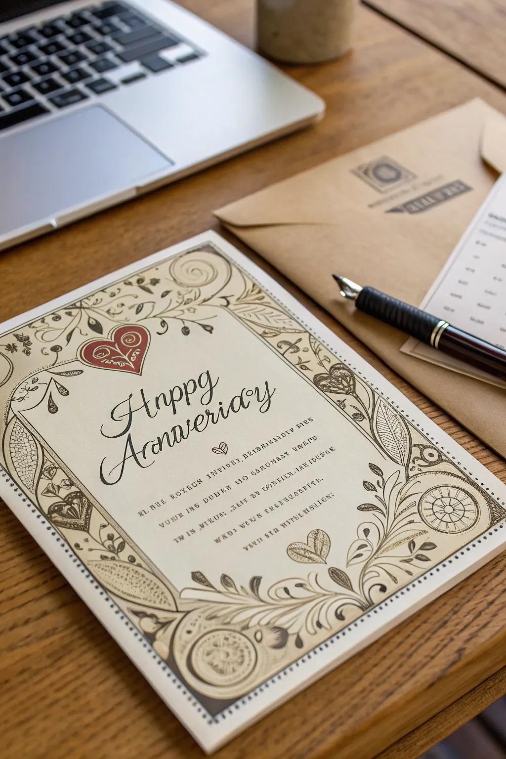 A handmade anniversary card full of heartfelt messages.
