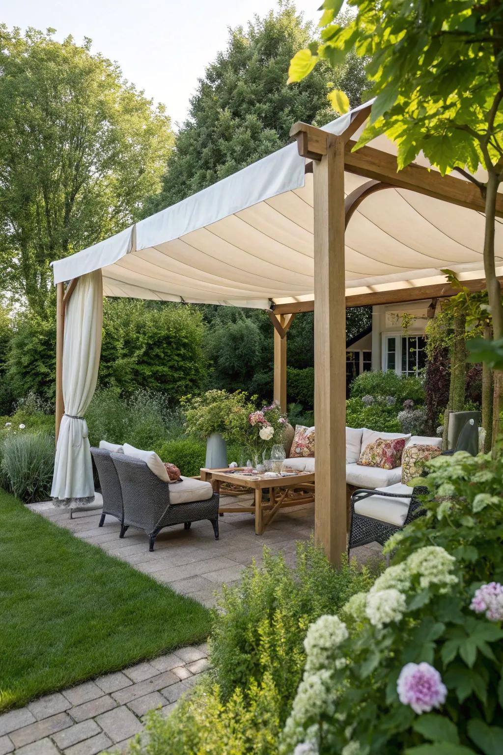 Self-supporting shades permit flexible placement in any outdoor setting.
