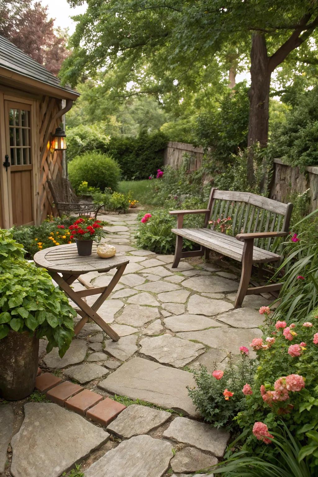Imbue countryside charm with an irregular stone patio.