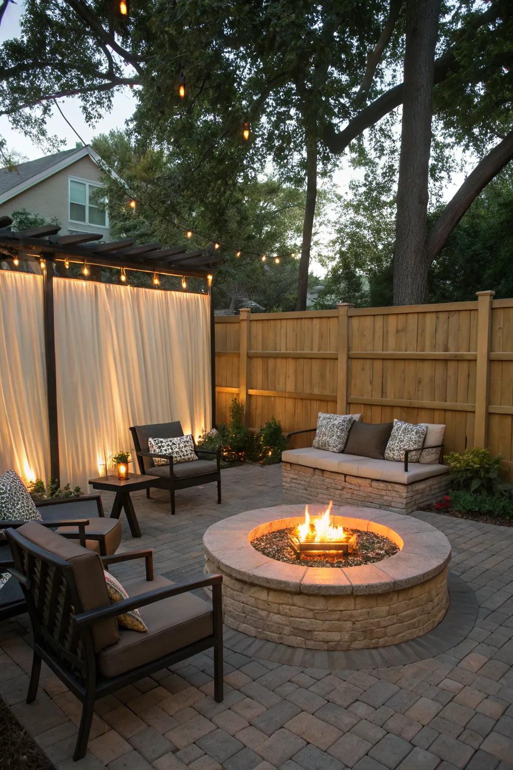 Congregate around a toasty flame pit for comfortable evenings.