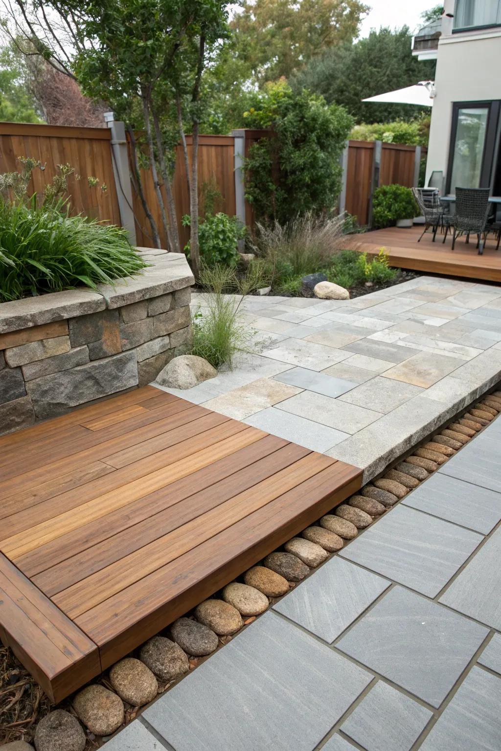 Different materials make a cool and modern patio design.