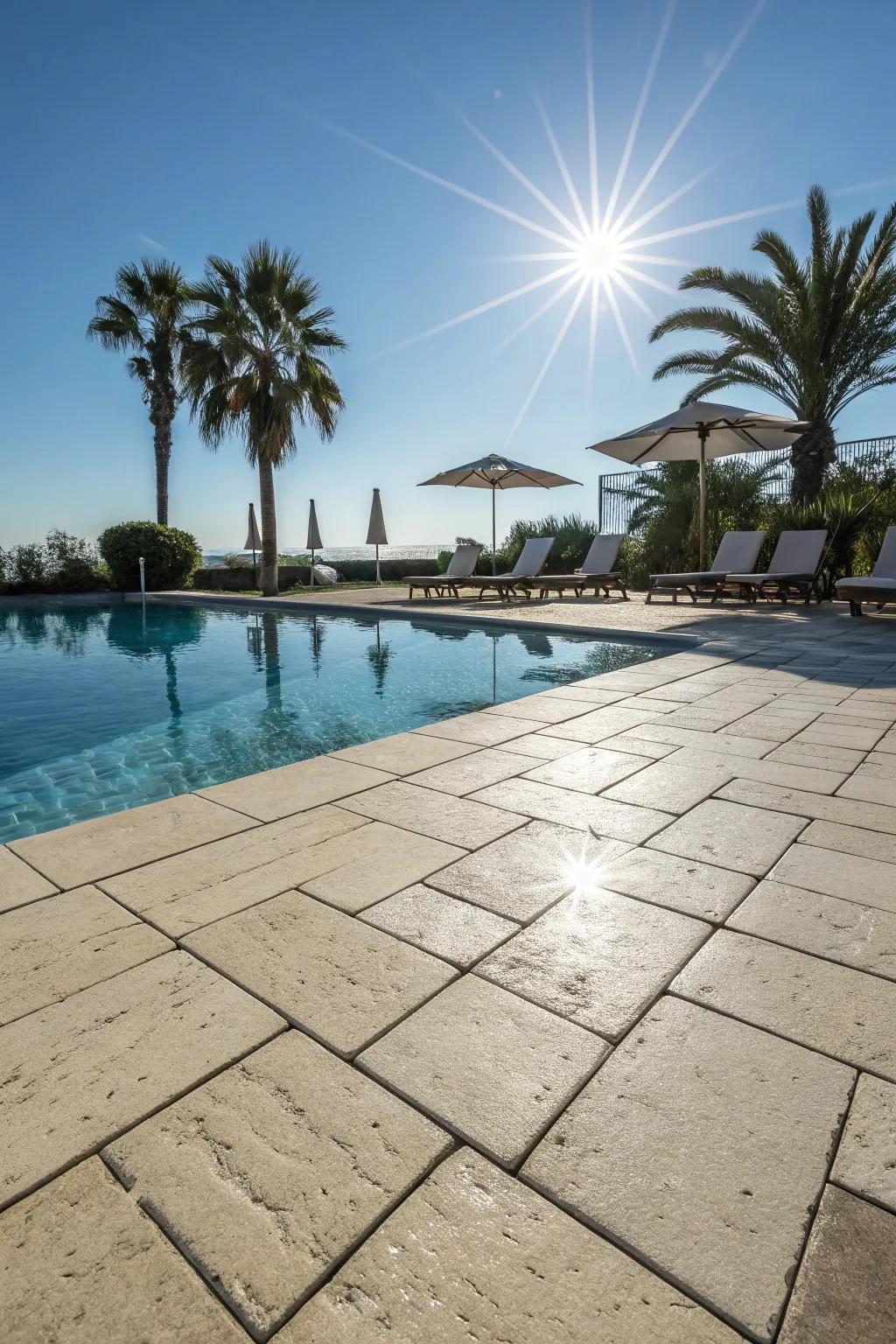 Light pavers help keep the pool deck cool and comfy.